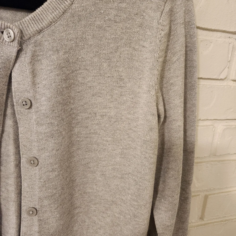 Croft And Barrow Silver Sparkle Gray Cardigan Sweater Medium - Picture 3 of 9